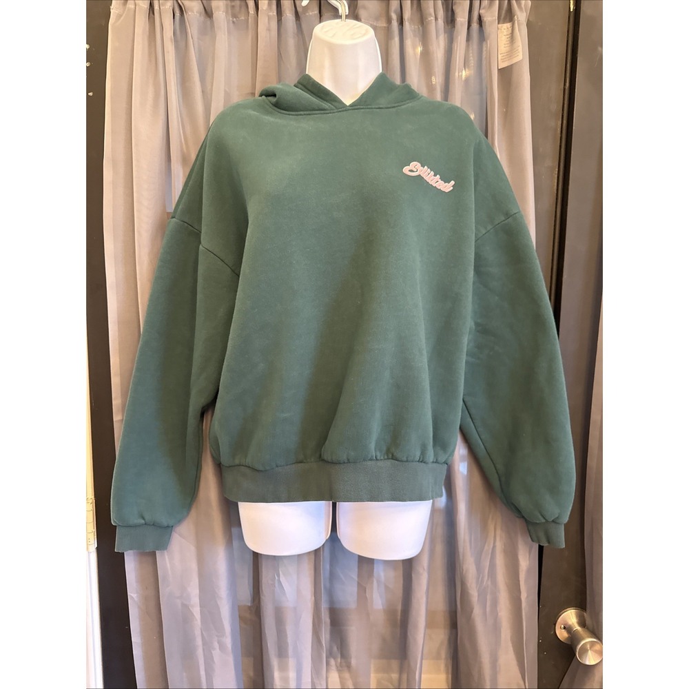 Edikted So Sporty Hoodie Womens Medium M Green Pink Graphic Logo Sweatshirt
